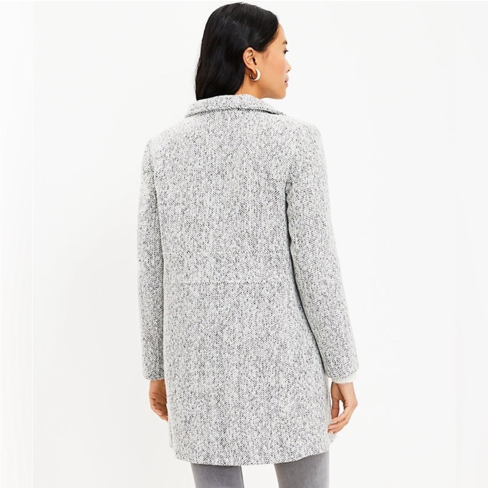 Loft Gray Herringbone Pattern Zip Up Coat With Po… - image 5